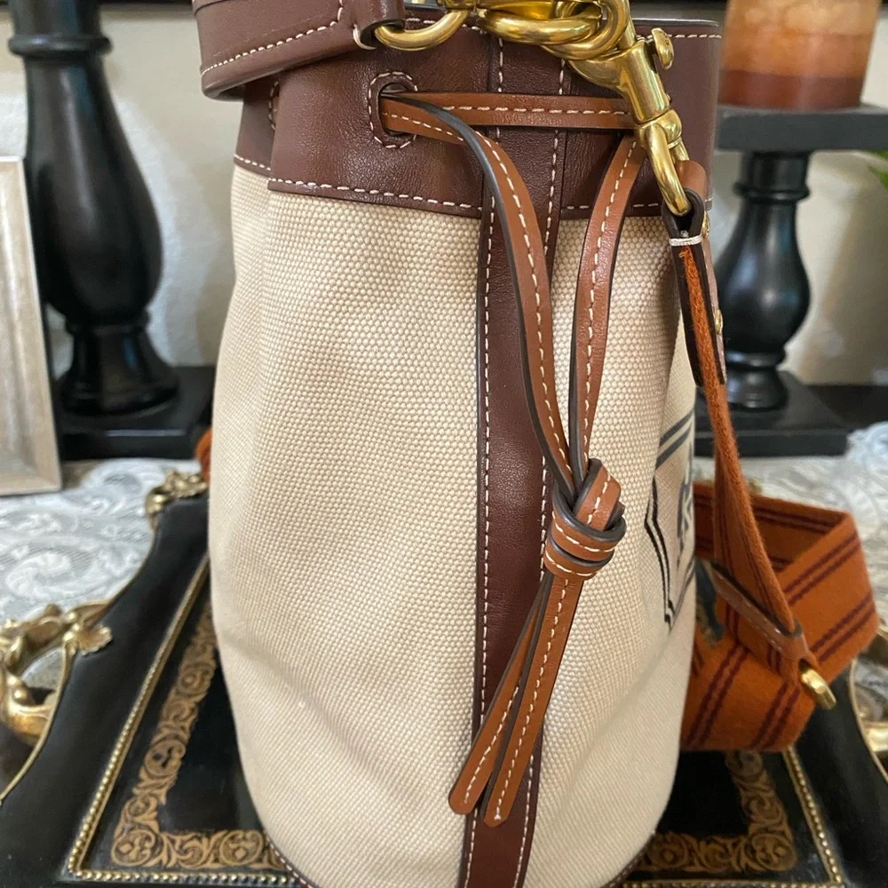 Coach Brown Canvas & Leather Field Bucket Bag with COACH badge, Medium - Picture 6 of 16
